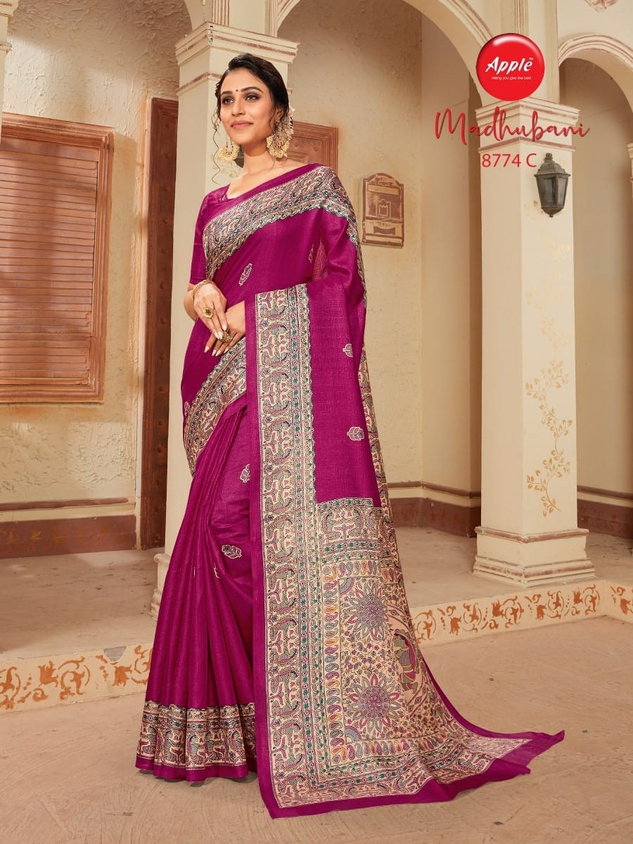 Madhubani Apple Printed Daily Wear Sarees Catalog